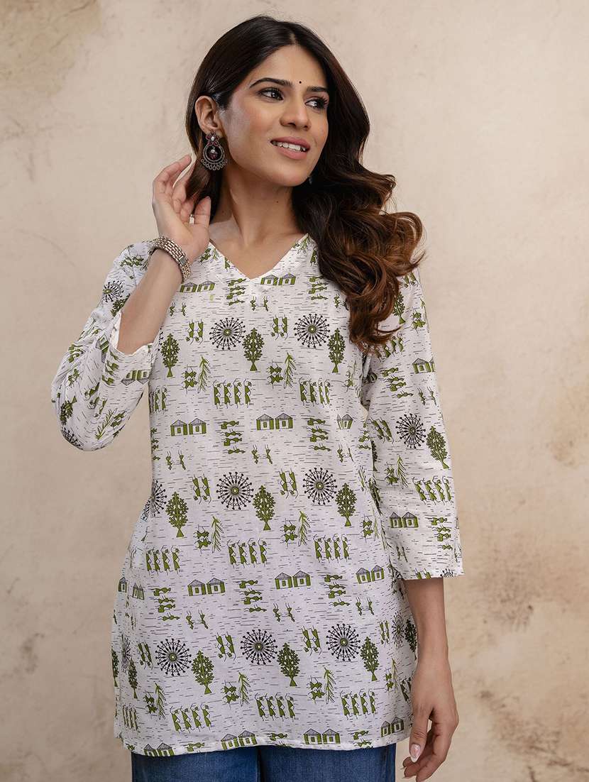 women printed three quarter sleeve straight kurti - 22527797 -  Standard Image - 1