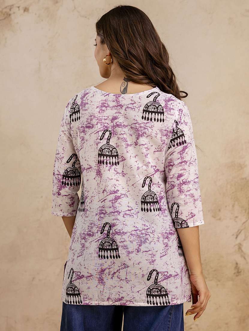 women printed three quarter sleeve straight kurti - 22527800 -  Standard Image - 4