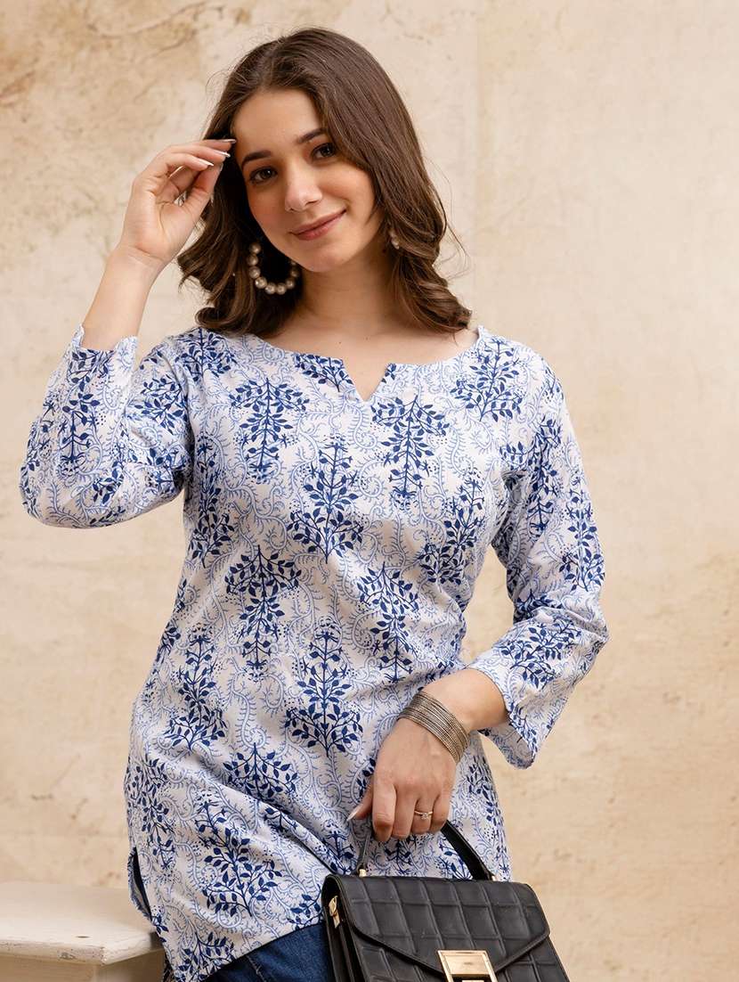 women printed three quarter sleeve straight kurti - 22527802 -  Standard Image - 1
