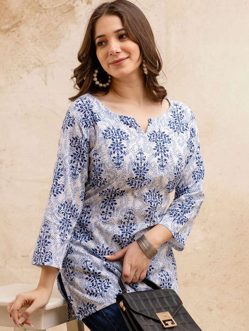 women printed three quarter sleeve straight kurti - 22527802 -  Standard Image - 4