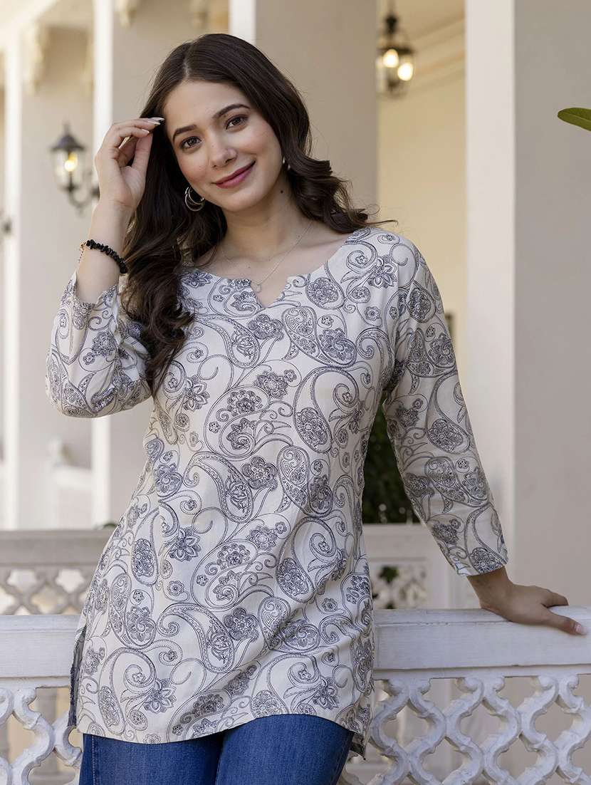 women printed three quarter sleeves straight kurti - 22527809 -  Standard Image - 1