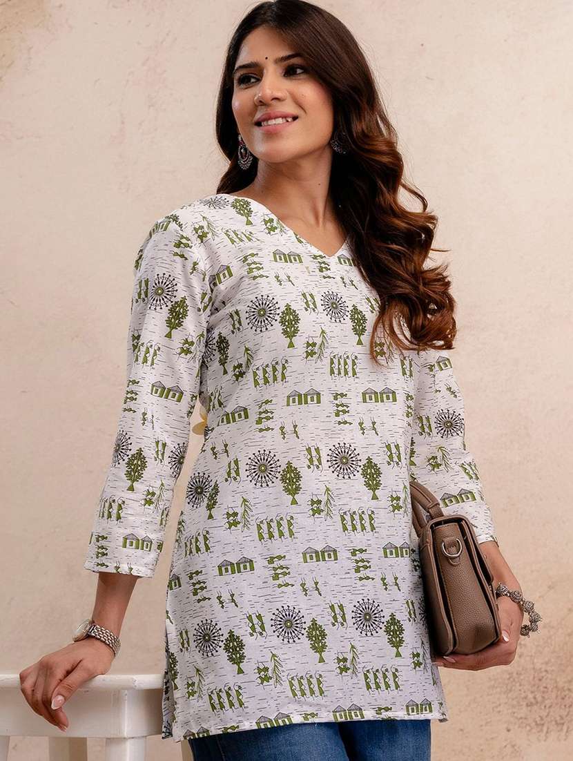 women printed three quarter sleeves straight kurti - 22527810 -  Standard Image - 1