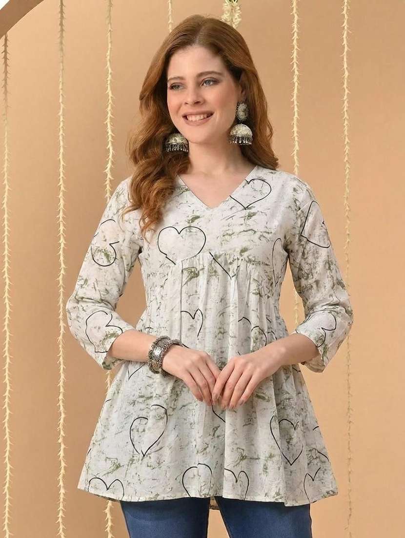 women printed three quarter sleeves a-line kurti