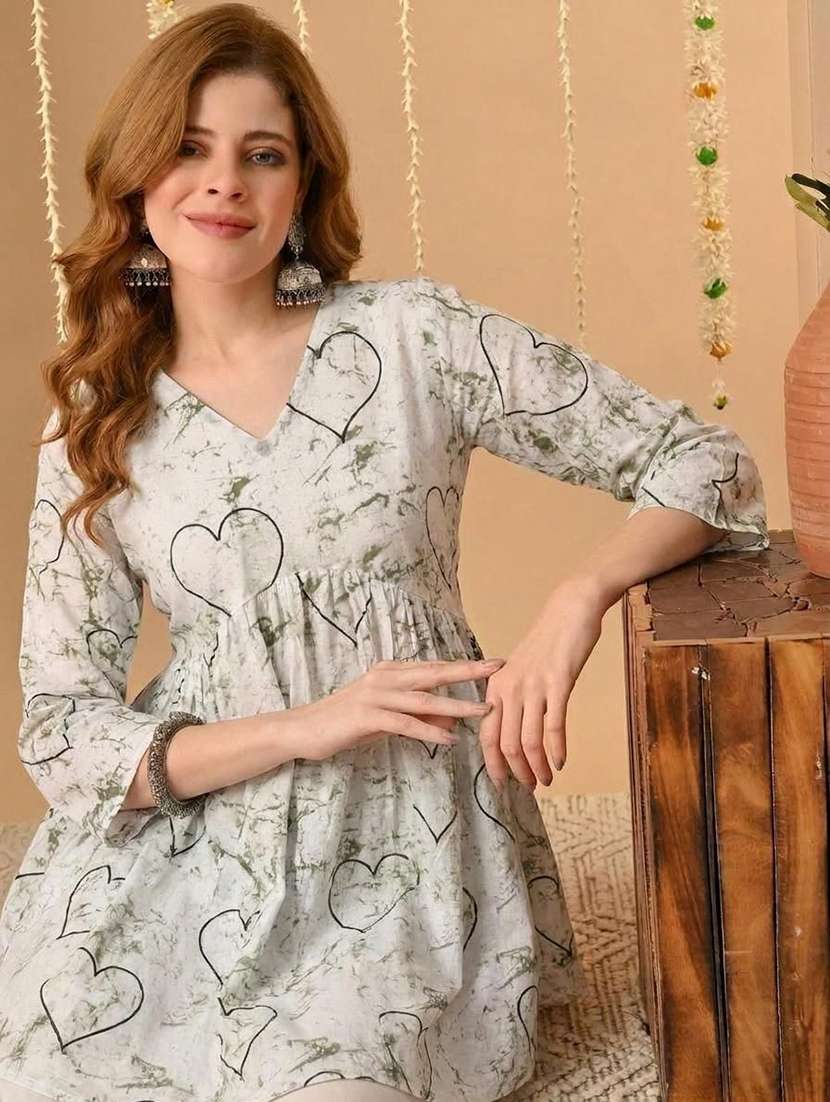 women printed three quarter sleeves a-line kurti - 22527813 -  Standard Image - 1