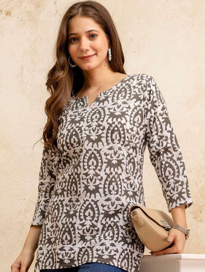 women printed three quarter sleeves straight kurti - 22527819 -  Standard Image - 1