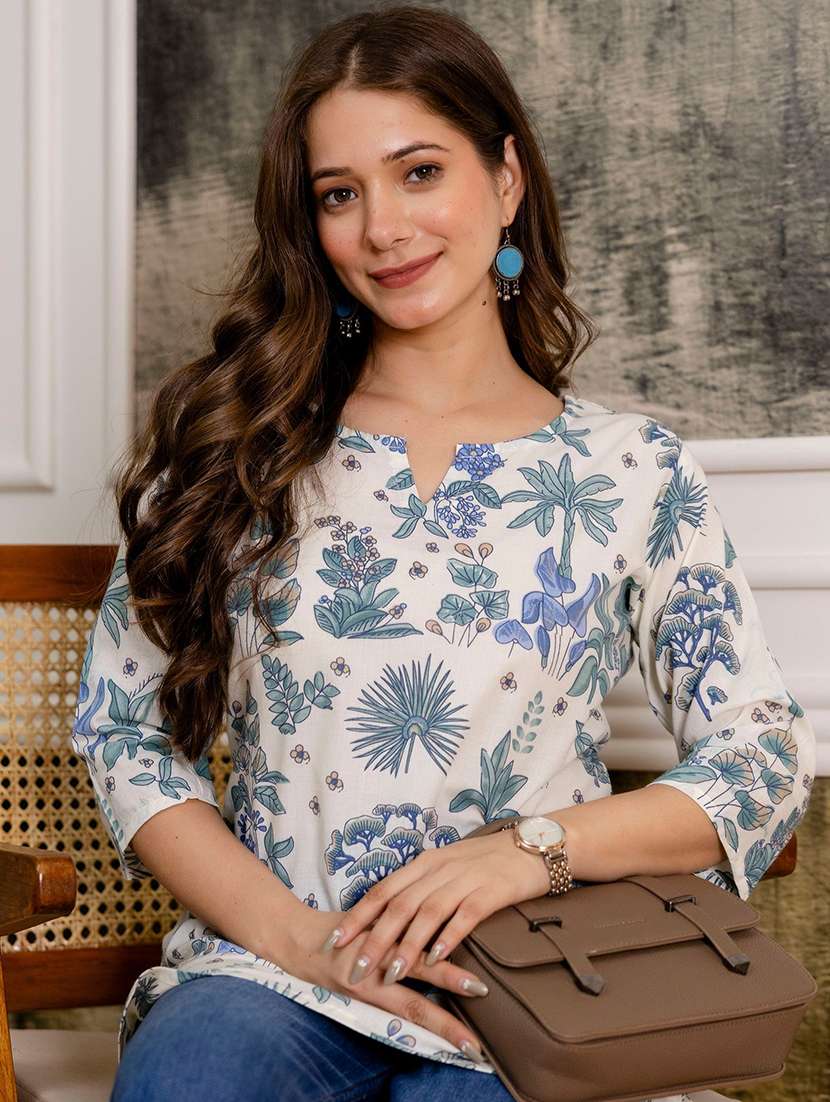 women printed three quarter sleeves straight kurti - 22527820 -  Standard Image - 1