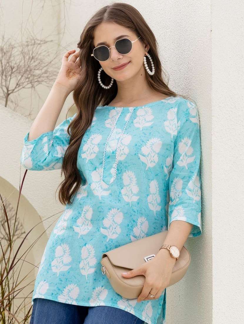 women printed three quarter sleeves straight kurti - 22527821 -  Standard Image - 1