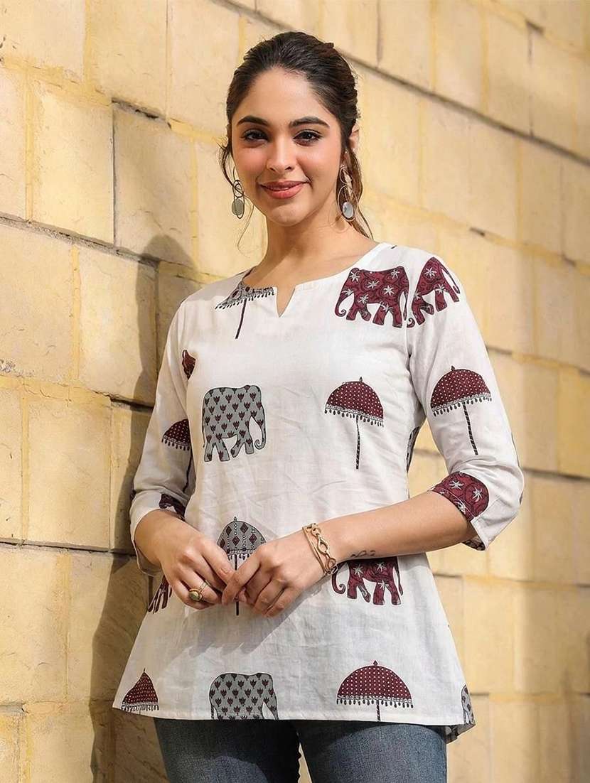 women printed three quarter sleeve straight kurti - 22527823 -  Standard Image - 1