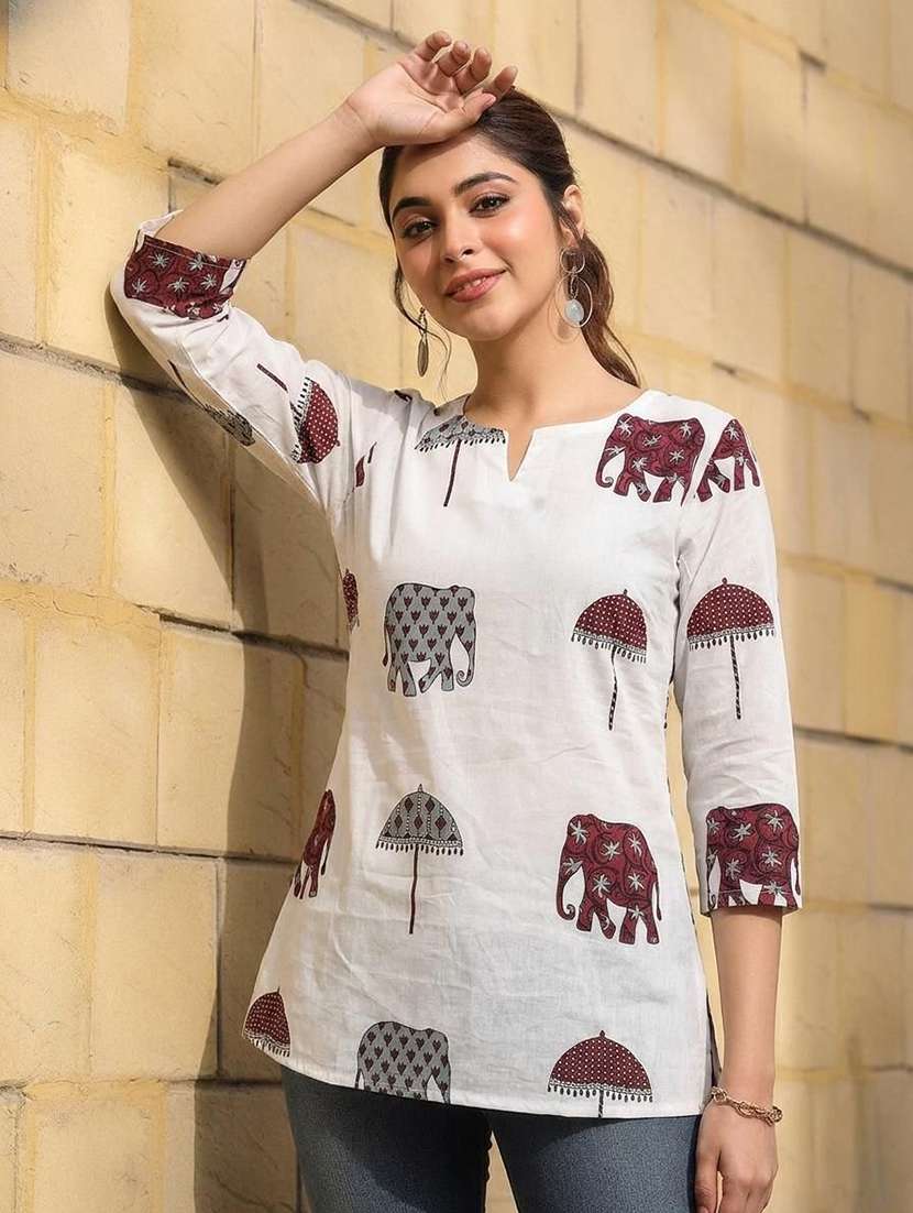 women printed three quarter sleeve straight kurti - 22527823 -  Standard Image - 4