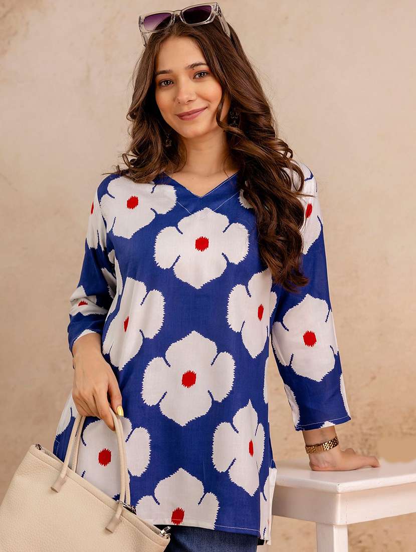 women printed three quarter sleeve straight kurti - 22527829 -  Standard Image - 1