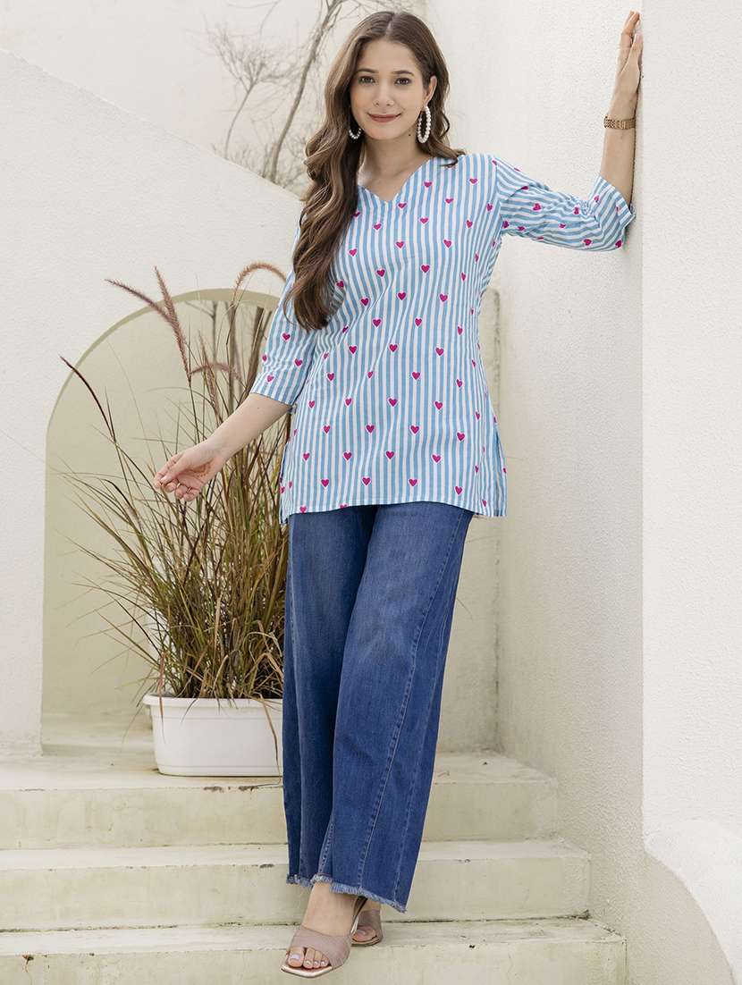 women printed three quarter sleeve straight kurti - 22527832 -  Standard Image - 4