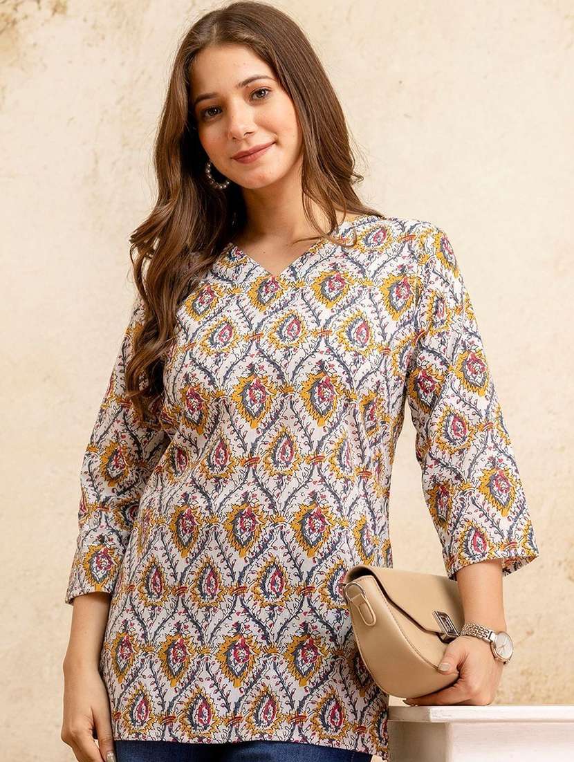 women printed three quarter sleeve straight kurti - 22527837 -  Standard Image - 1