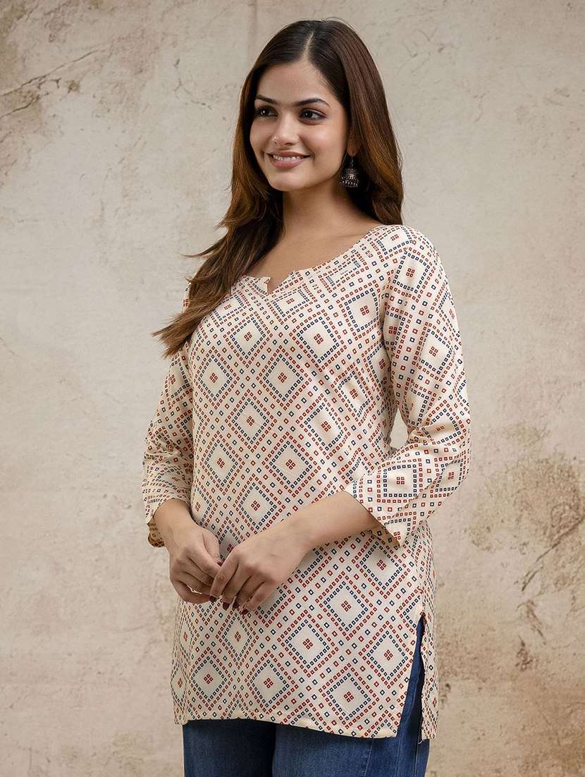 women printed three quarter sleeve straight kurti - 22527839 -  Standard Image - 4