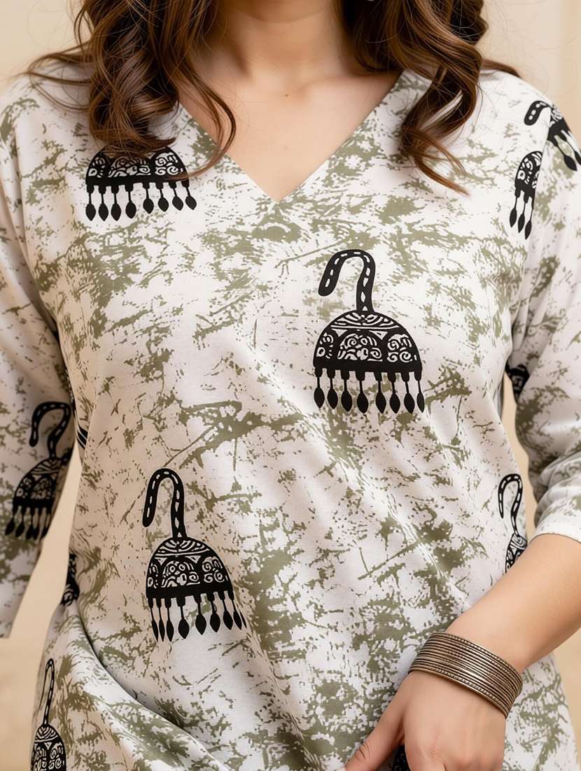 Women Printed Three Quarter Sleeve Straight Kurti - 22527840 -  Standard Image - 1