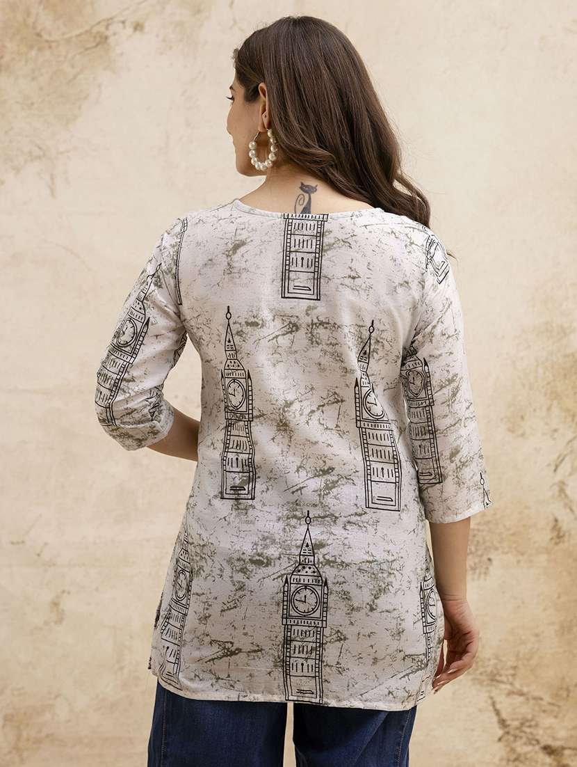 women printed three quarter sleeve straight kurti - 22527841 -  Standard Image - 4