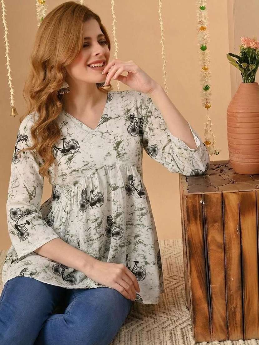 women printed three quarter sleeve straight kurti - 22527845 -  Standard Image - 4