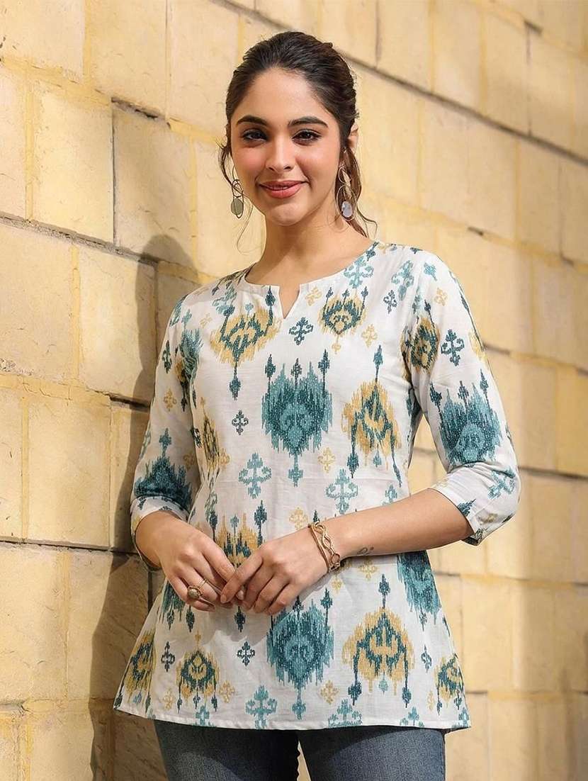 women printed three quarter sleeve straight kurti - 22527847 -  Standard Image - 1