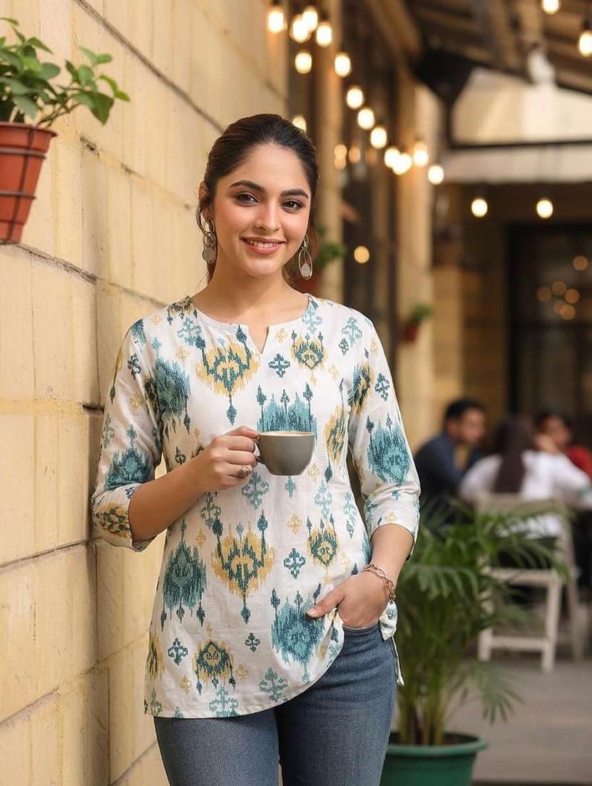 women printed three quarter sleeve straight kurti - 22527847 -  Standard Image - 4