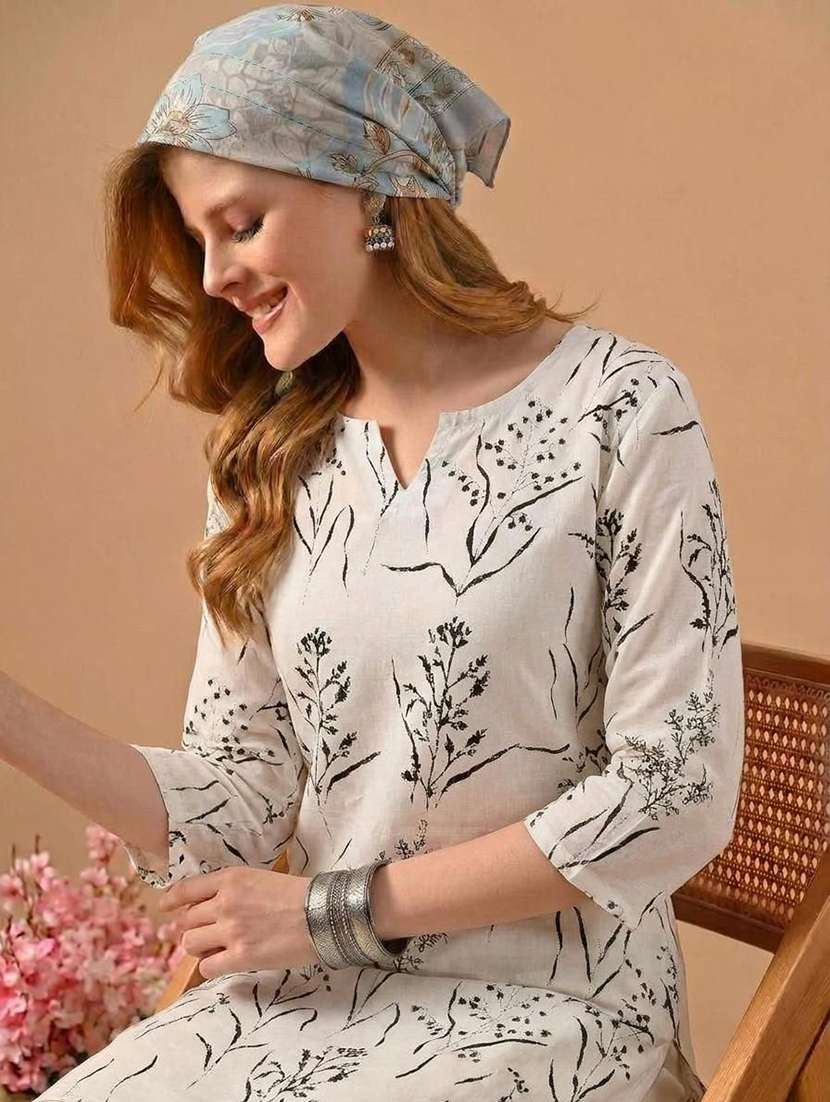 women printed three quarter sleeve straight kurti - 22527853 -  Standard Image - 1