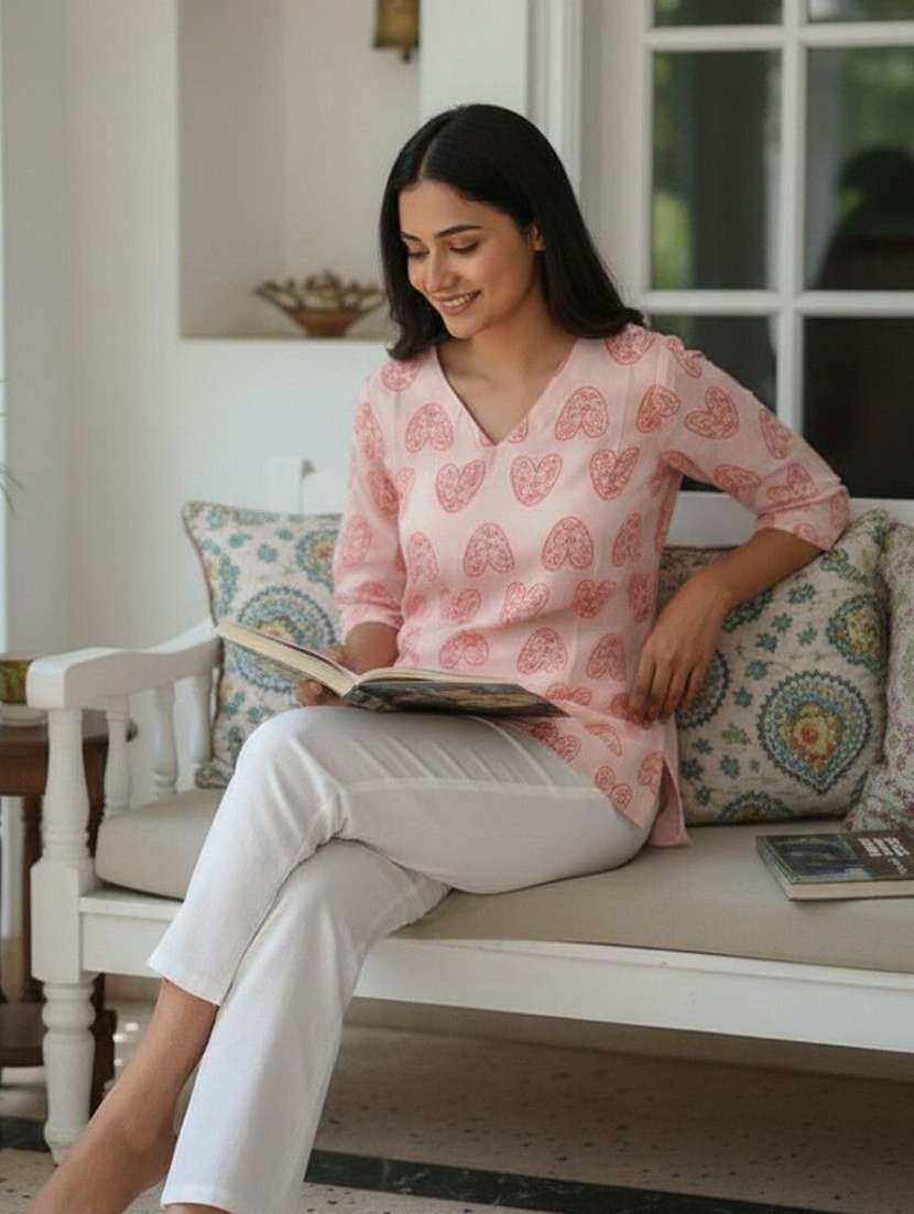 Women Printed Three Quarter Sleeve Straight Kurti - 22527854 -  Standard Image - 4