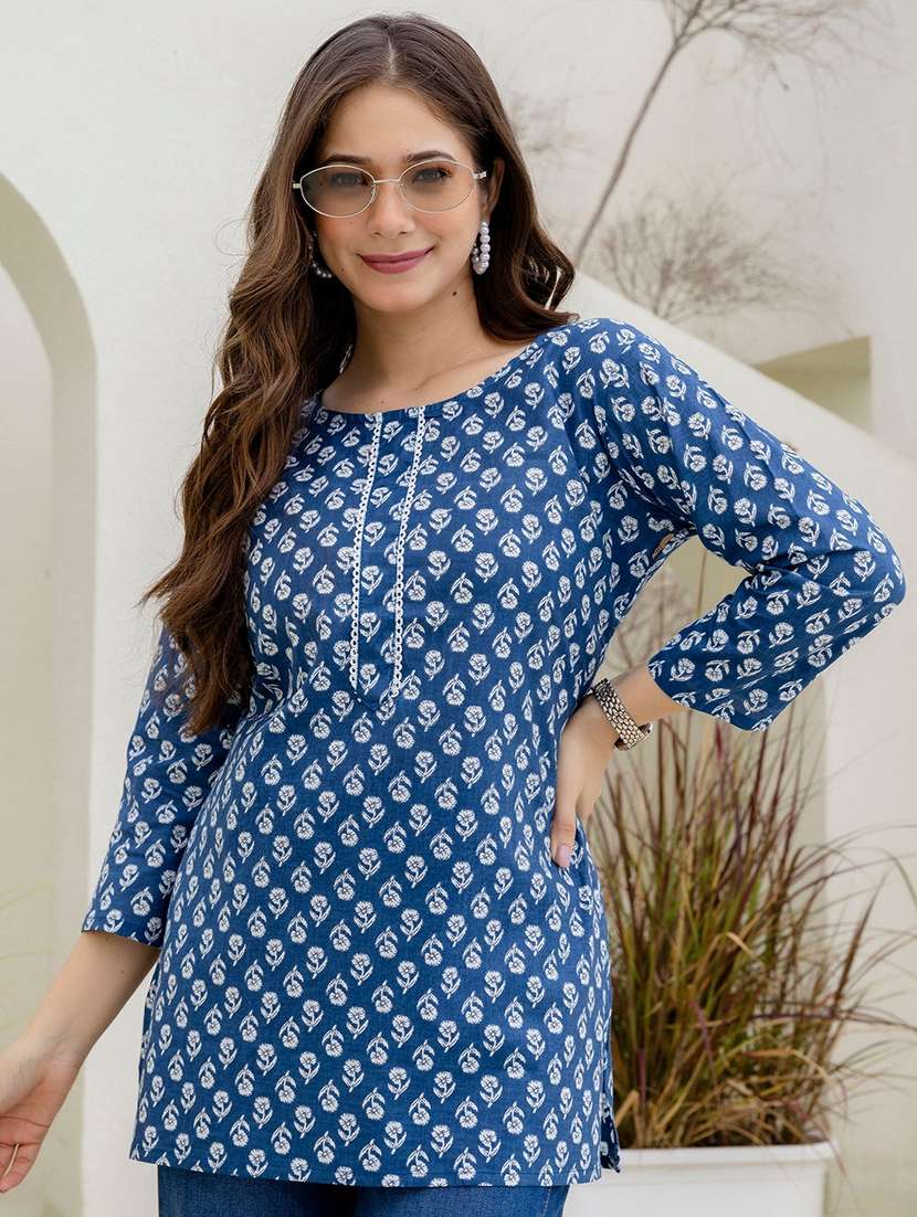 women printed three quarter sleeve straight kurti - 22527855 -  Standard Image - 1