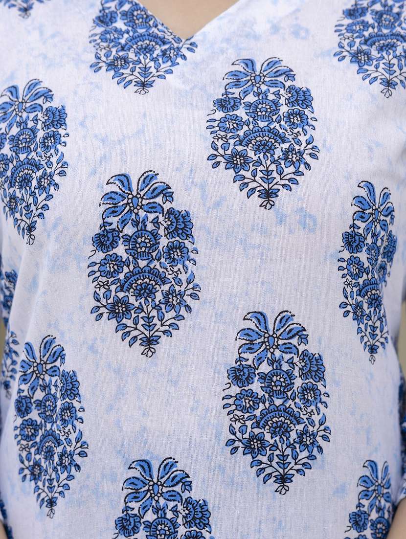 women printed three quarter sleeve straight kurti - 22527859 -  Standard Image - 1
