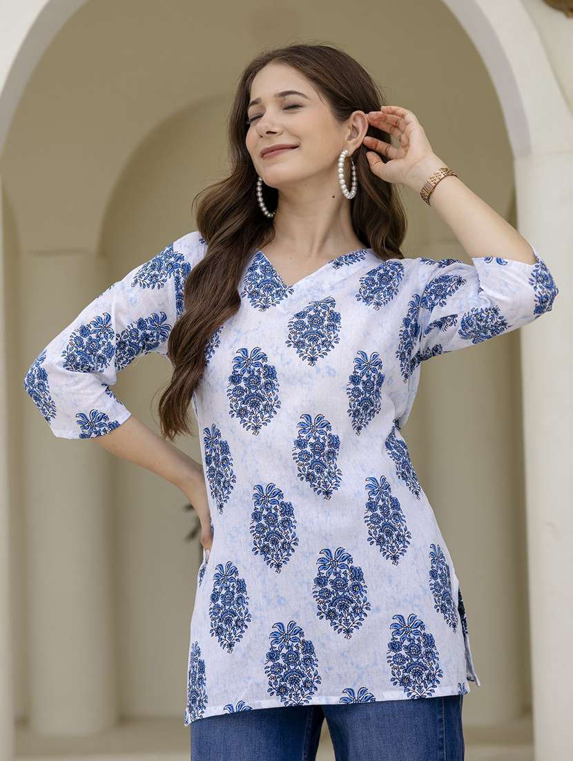 women printed three quarter sleeve straight kurti - 22527859 -  Standard Image - 4