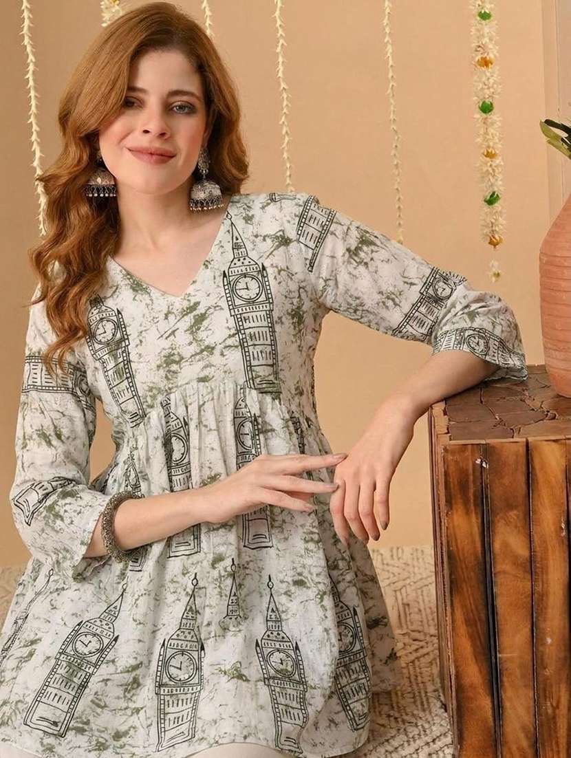 Women Printed Three Quarter Sleeve Straight Kurti - 22527860 -  Standard Image - 1