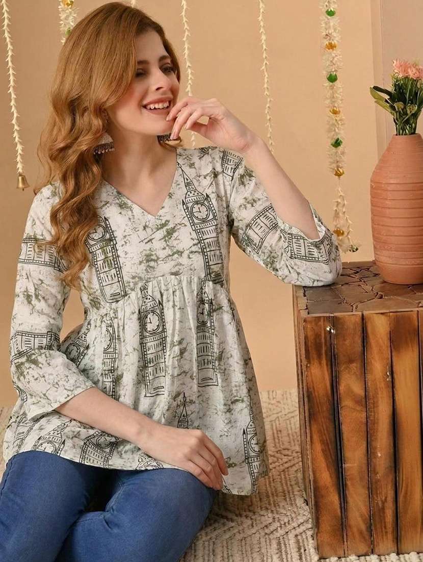 Women Printed Three Quarter Sleeve Straight Kurti - 22527860 -  Standard Image - 4