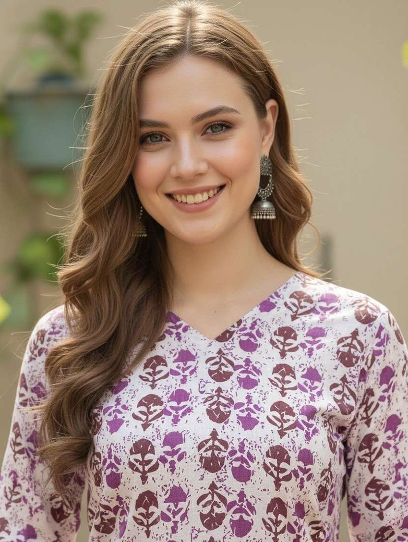 women printed three quarter sleeve straight kurti - 22527861 -  Standard Image - 1