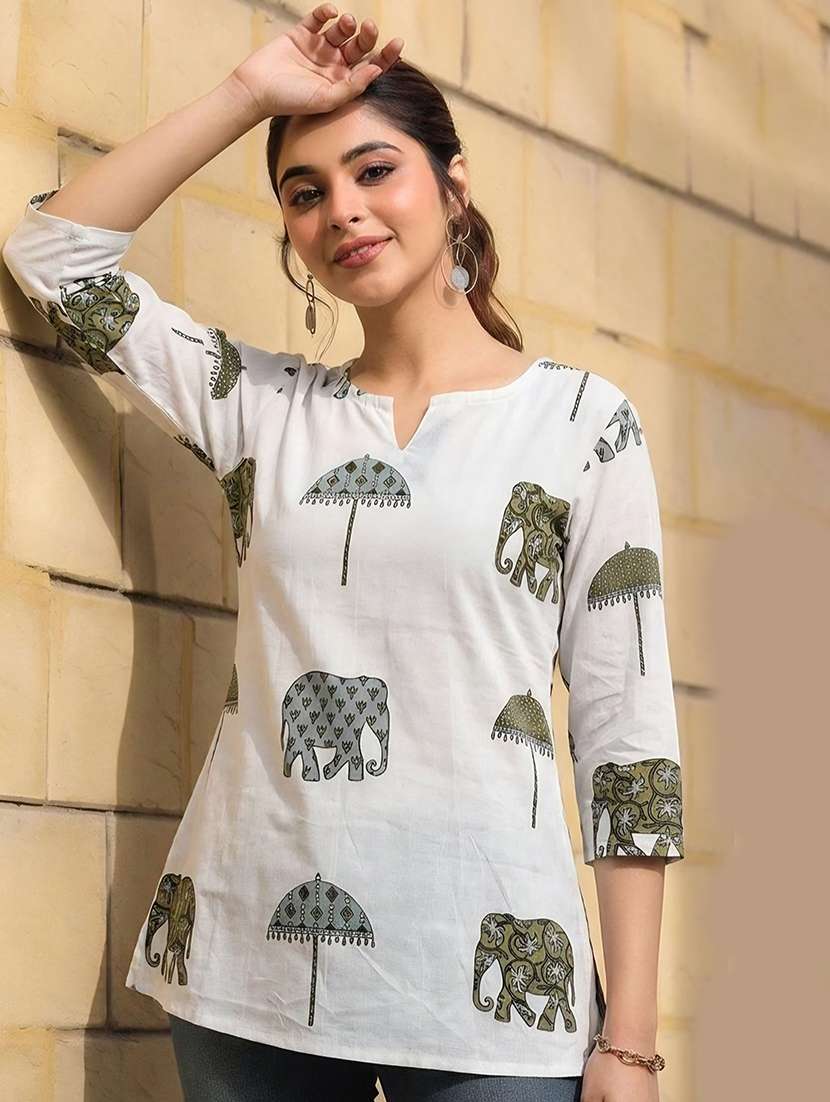 women printed three quarter sleeve straight kurti - 22527862 -  Standard Image - 1