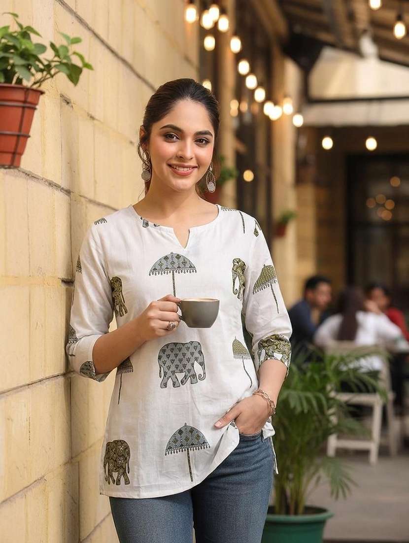 women printed three quarter sleeve straight kurti - 22527862 -  Standard Image - 4