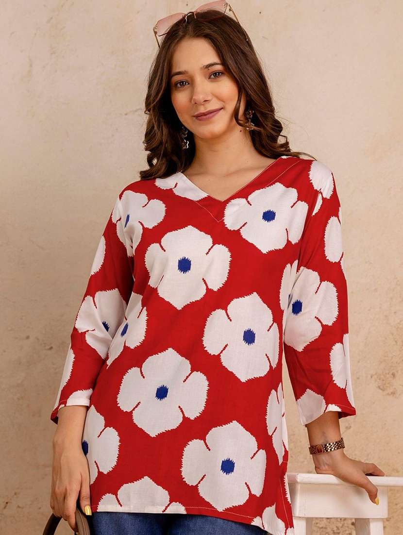 women printed three quarter sleeve straight kurti - 22527866 -  Standard Image - 1