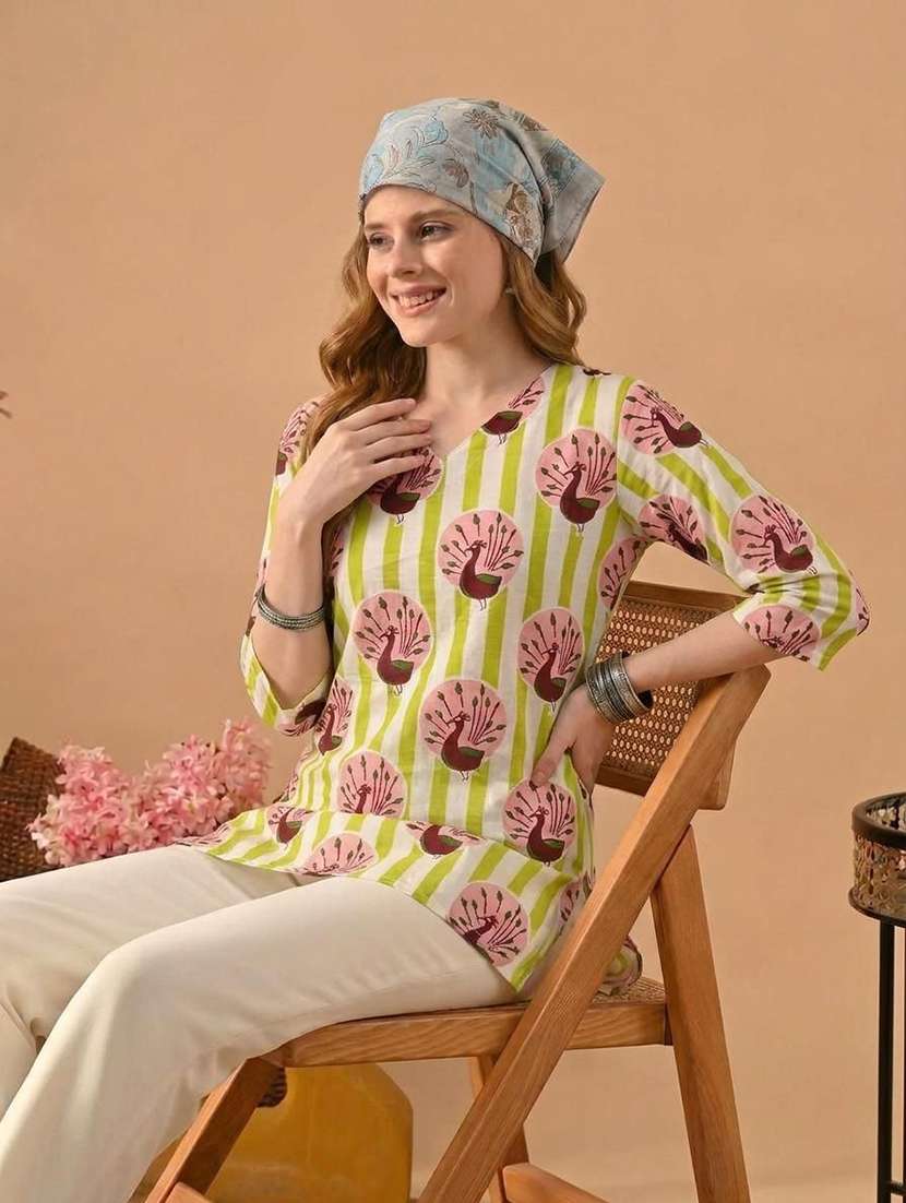 Women Printed Three Quarter Sleeve Straight Kurti - 22527870 -  Standard Image - 4