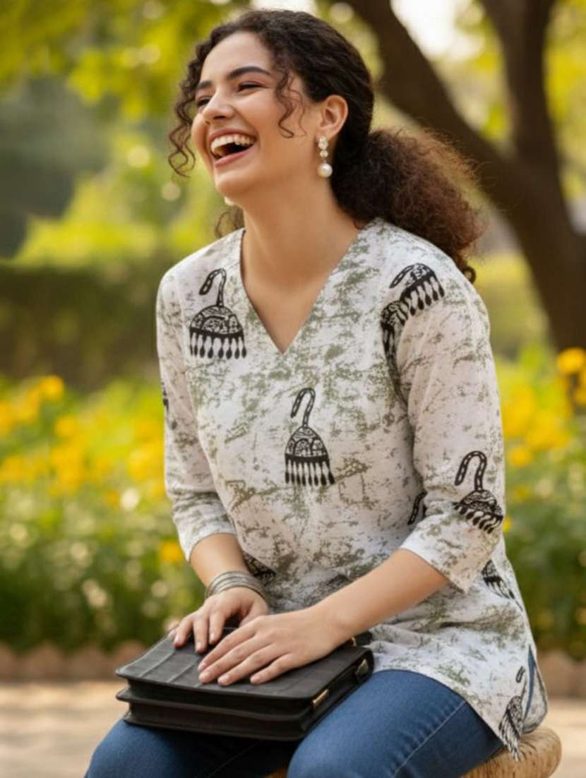 women printed three quarter sleeve straight kurti - 22527874 -  Standard Image - 1