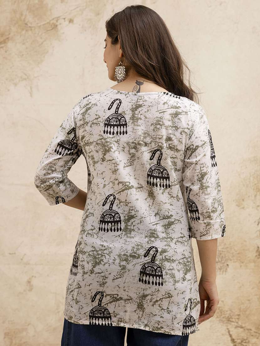 women printed three quarter sleeve straight kurti - 22527874 -  Standard Image - 4