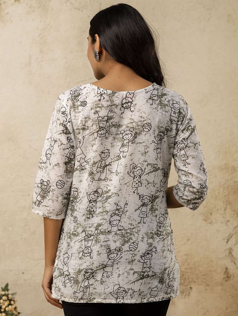 women printed three quarter sleeve straight kurti - 22527875 -  Standard Image - 4
