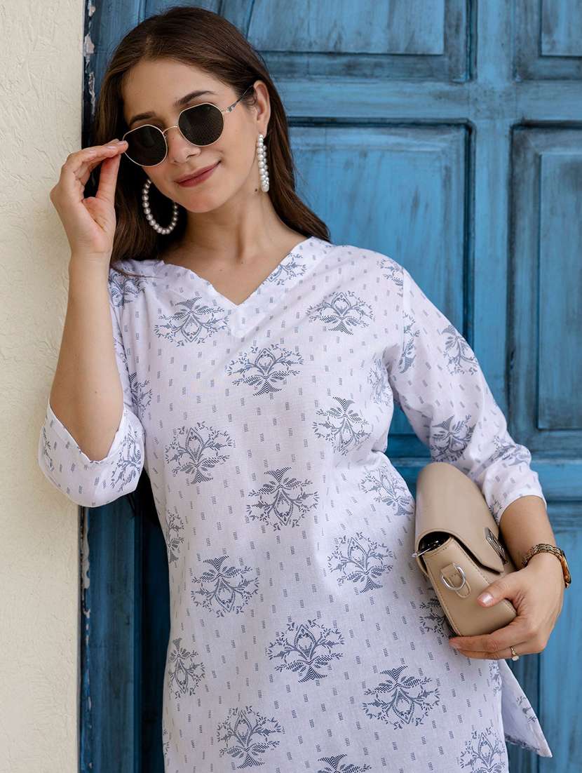 women printed three quarter sleeve straight kurti - 22527882 -  Standard Image - 4