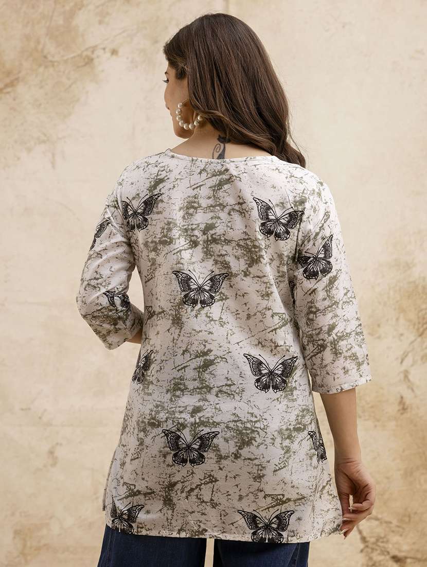 women printed three quarter sleeve straight kurti - 22527883 -  Standard Image - 4