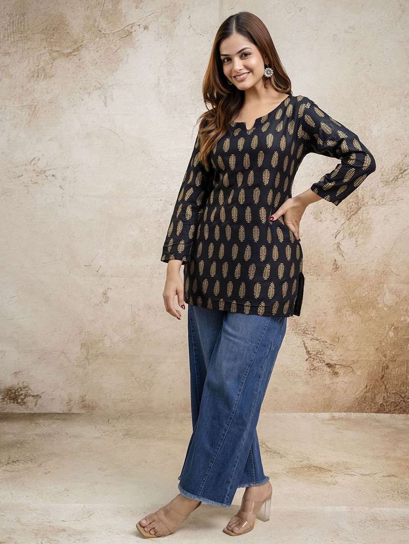 women printed three quarter sleeve straight kurti - 22527884 -  Standard Image - 4
