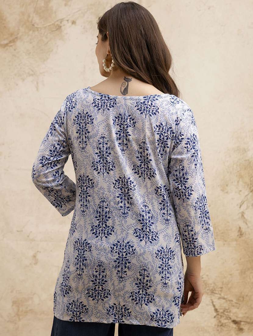 women printed three quarter sleeve straight kurti - 22527889 -  Standard Image - 4
