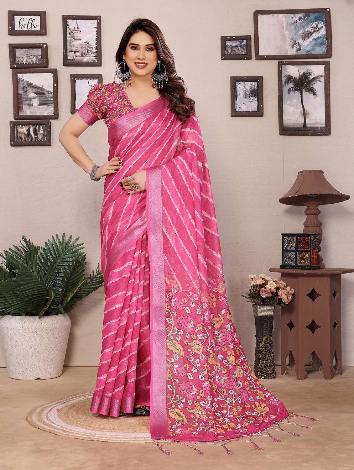 women printed casual wear saree with blouse