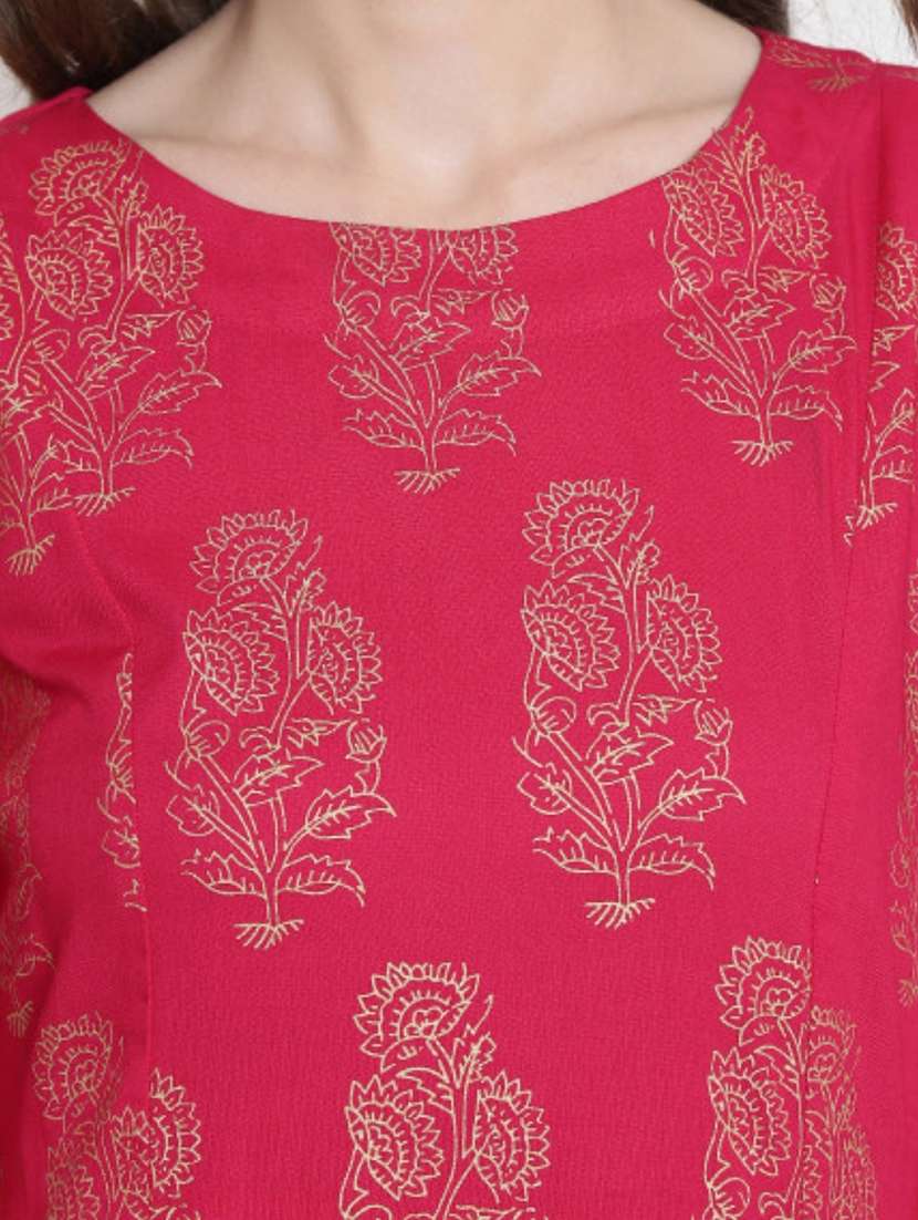 women foil printed three quarter sleeve kurta palazzo set - 22527935 -  Standard Image - 1
