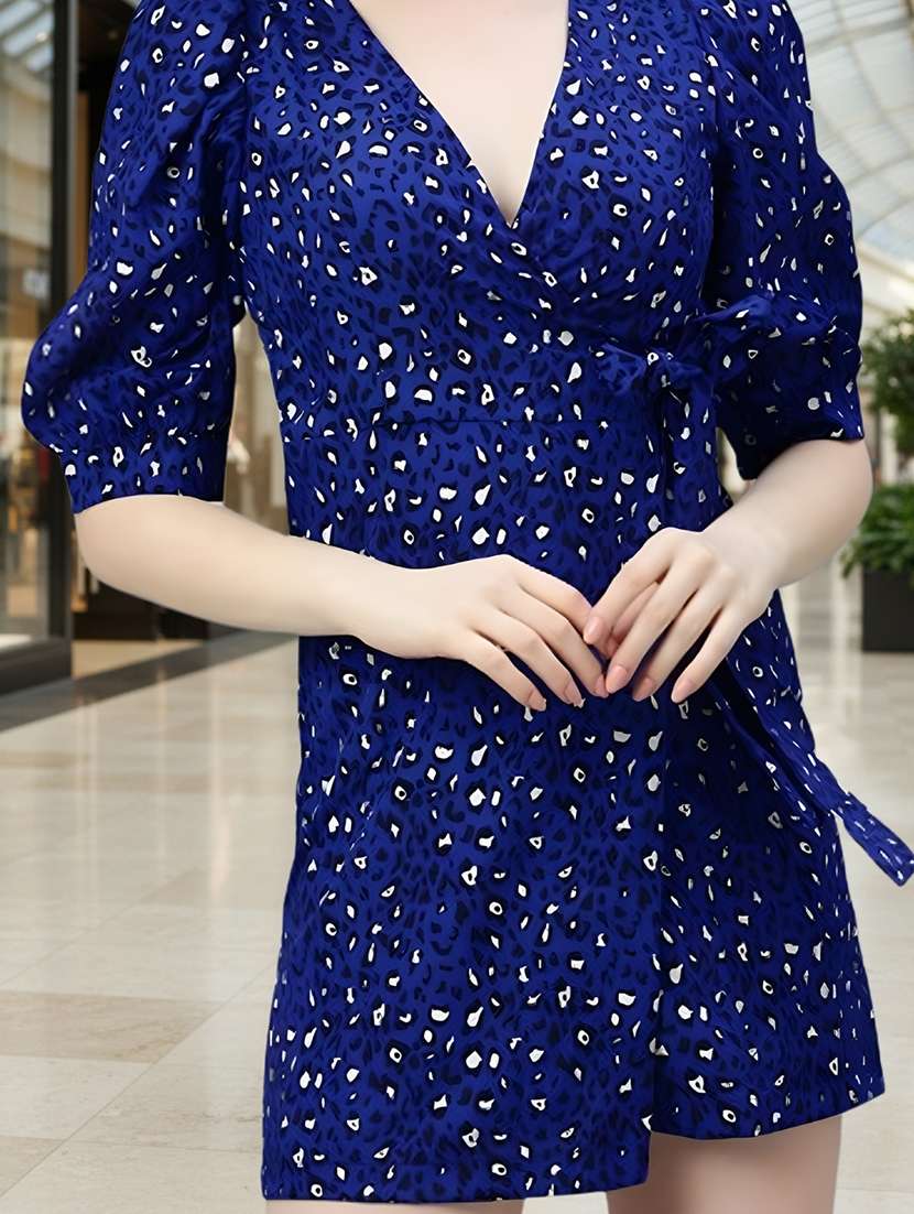 women printed overlap neck wrap dress - 22527941 -  Standard Image - 1