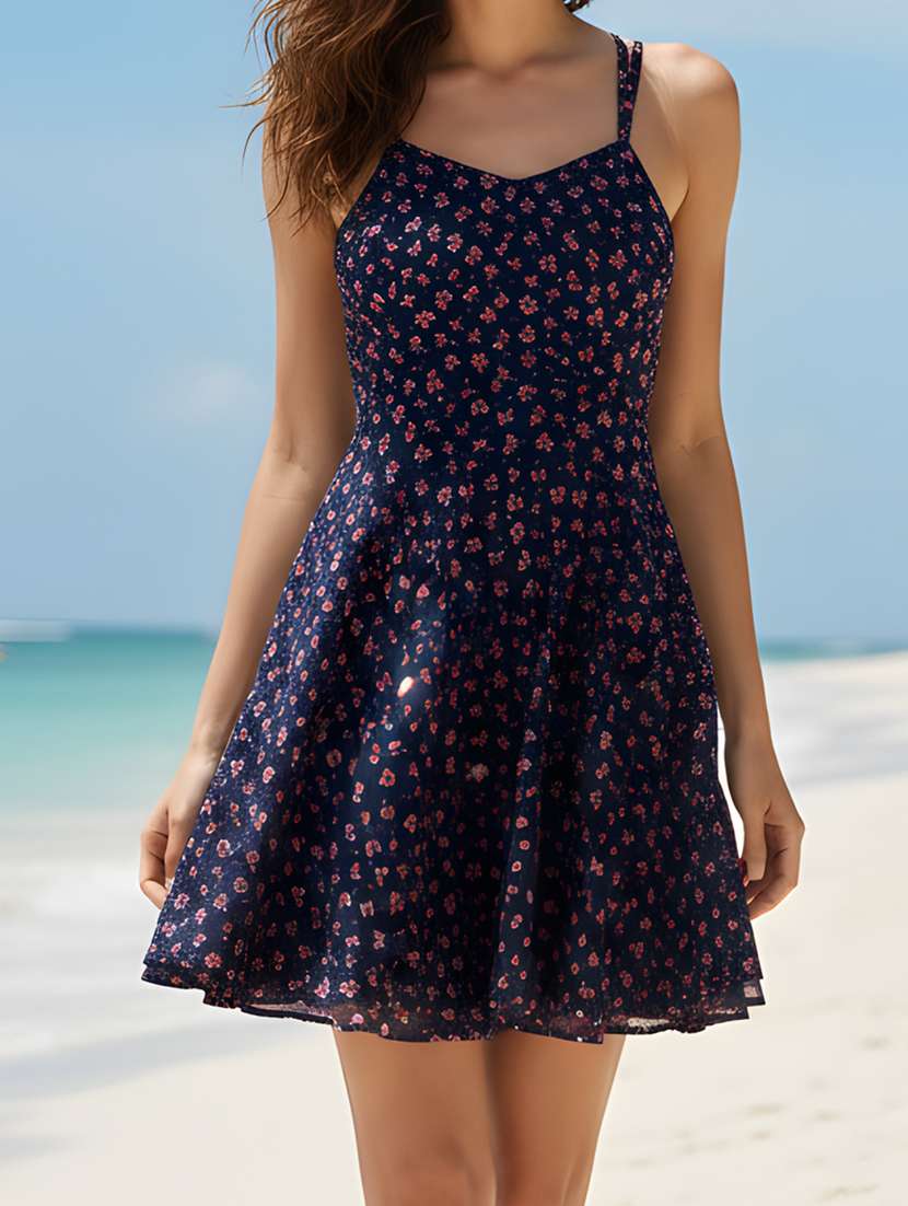 Women Printed Shoulder Strap Fit And Flare Dress - 22527960 -  Standard Image - 1