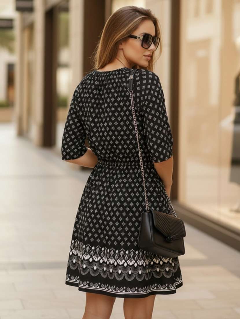 women printed tie up neck a-line dress - 22527965 -  Standard Image - 4