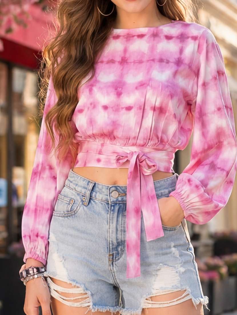 women tie and dye crew neck crop top - 22527979 -  Standard Image - 1