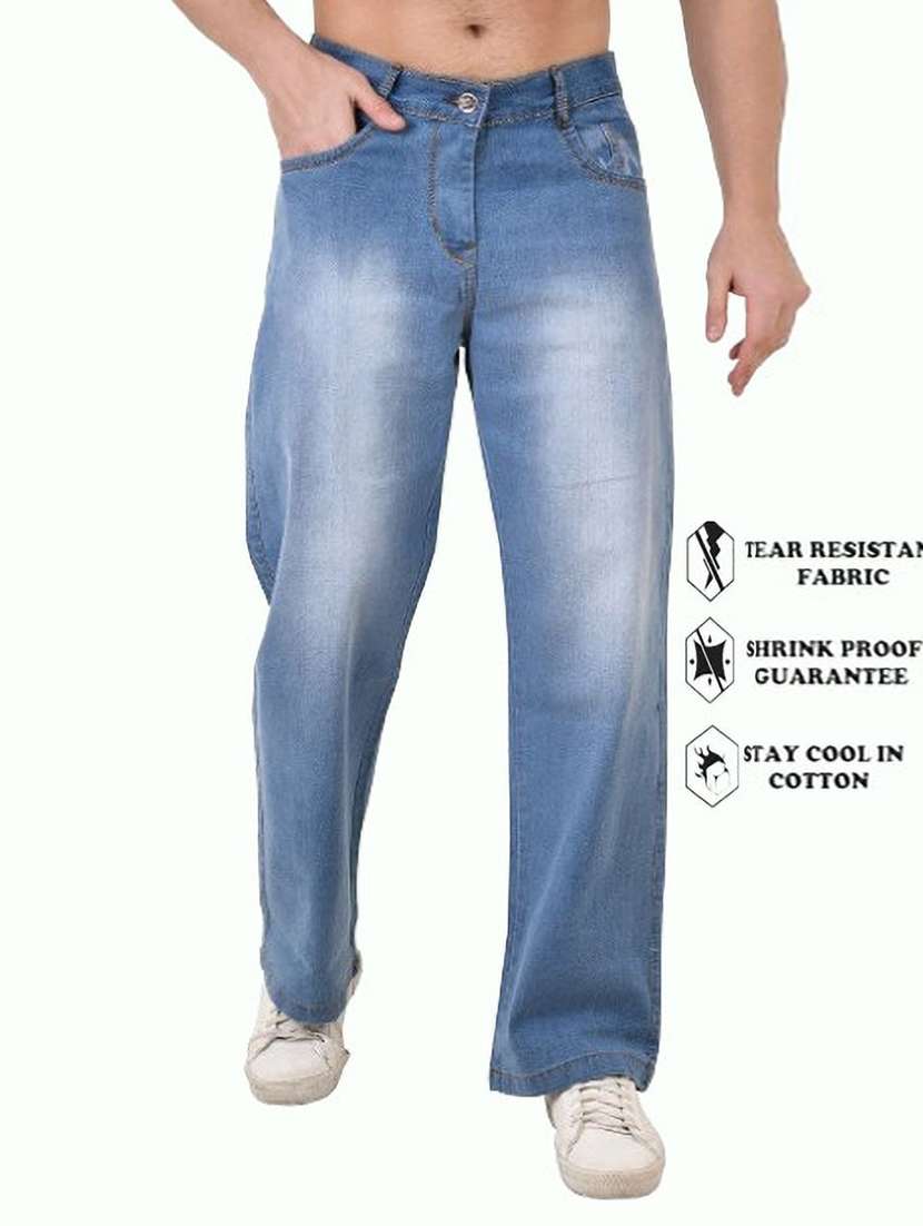 men washed mid rise full length straight jeans