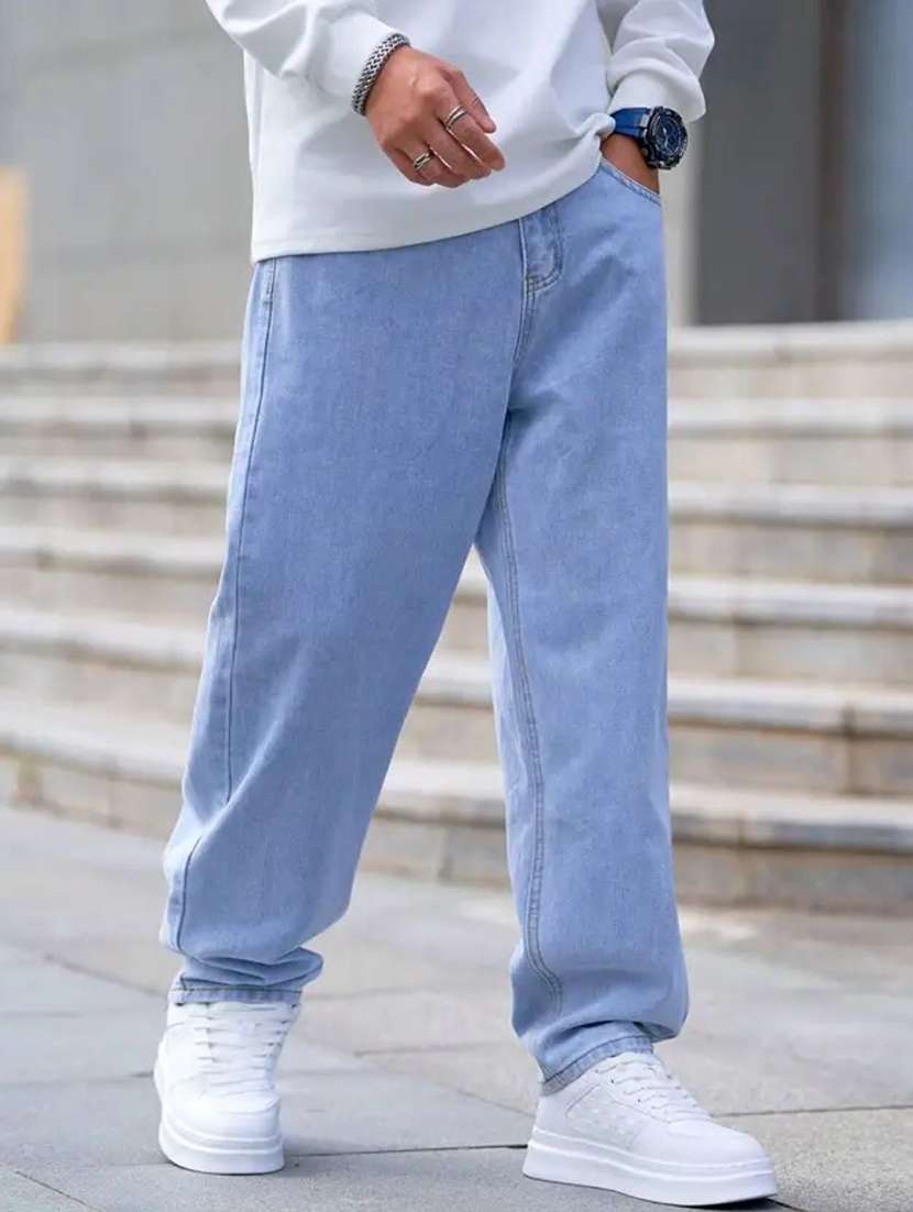 men plain mid rise full length relaxed fit jeans - 22528023 -  Standard Image - 1