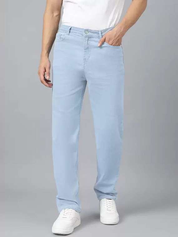 men plain mid rise full length tapered jeans